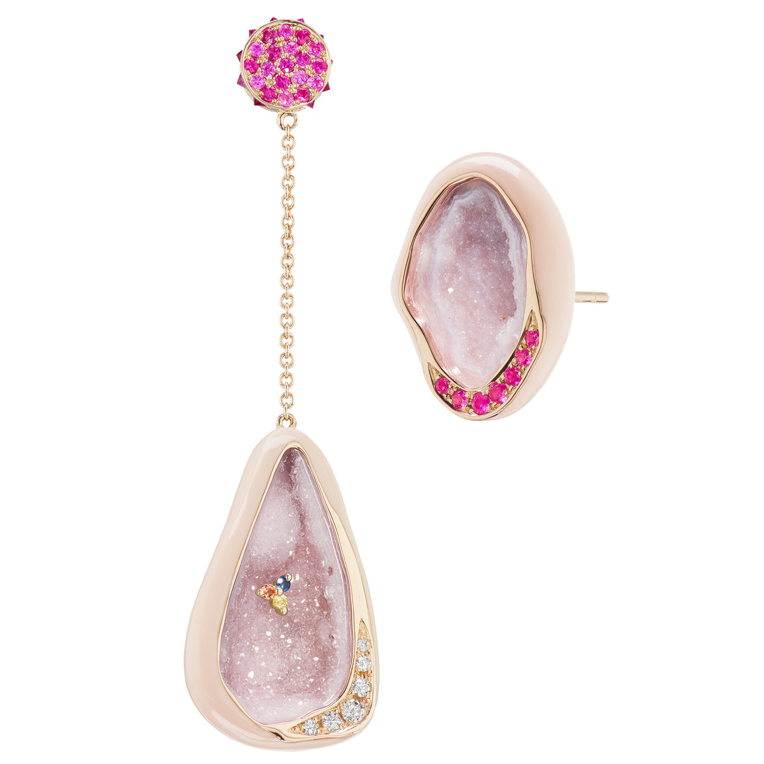 Mismatched Blush Geode Earrings