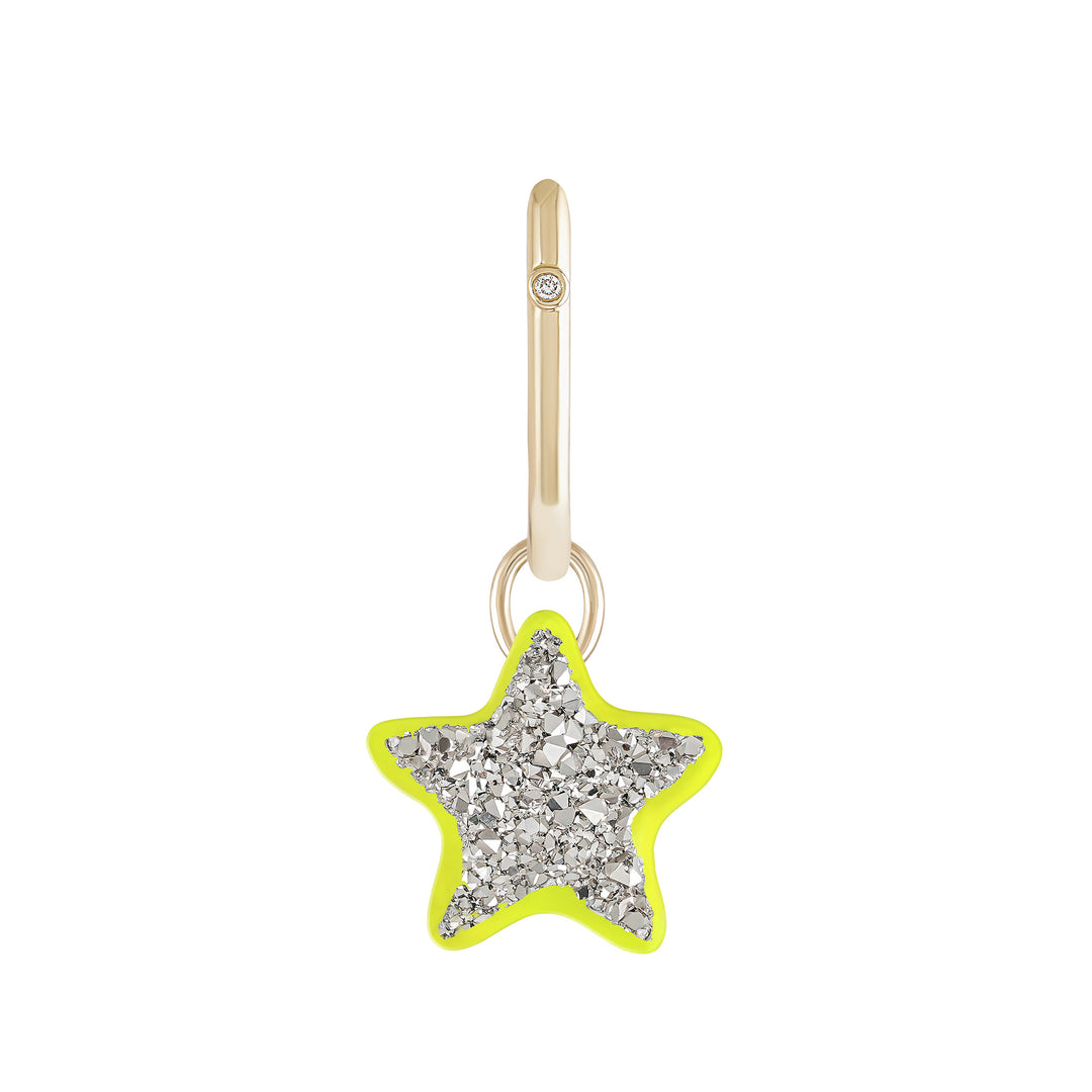 Neon Yellow Star Charm with Single Hoop