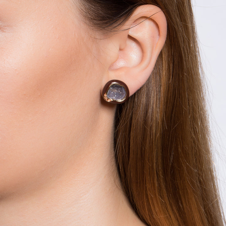 Plum Geode studs