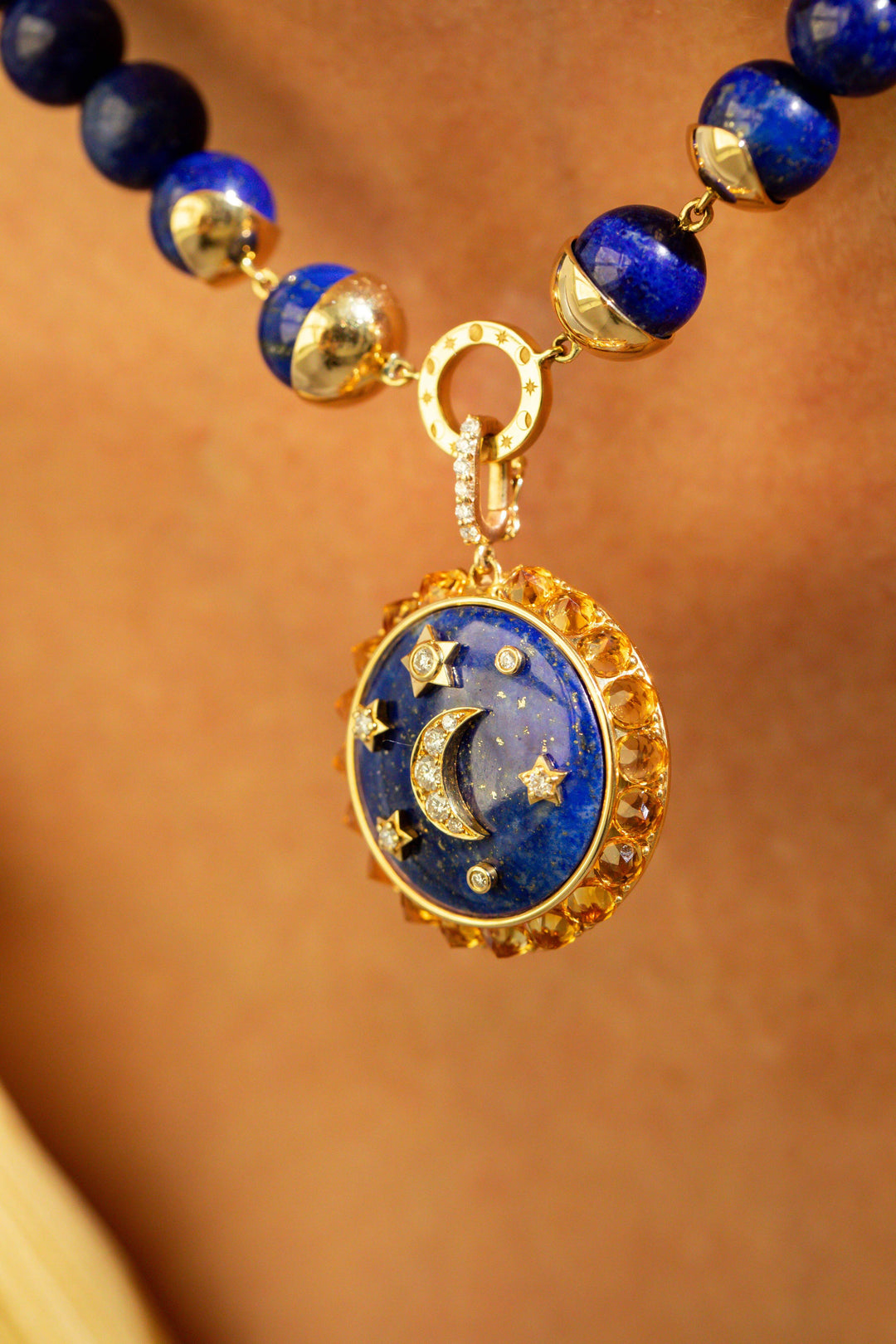 Moon phases Lapis Lazuli Bead Necklace