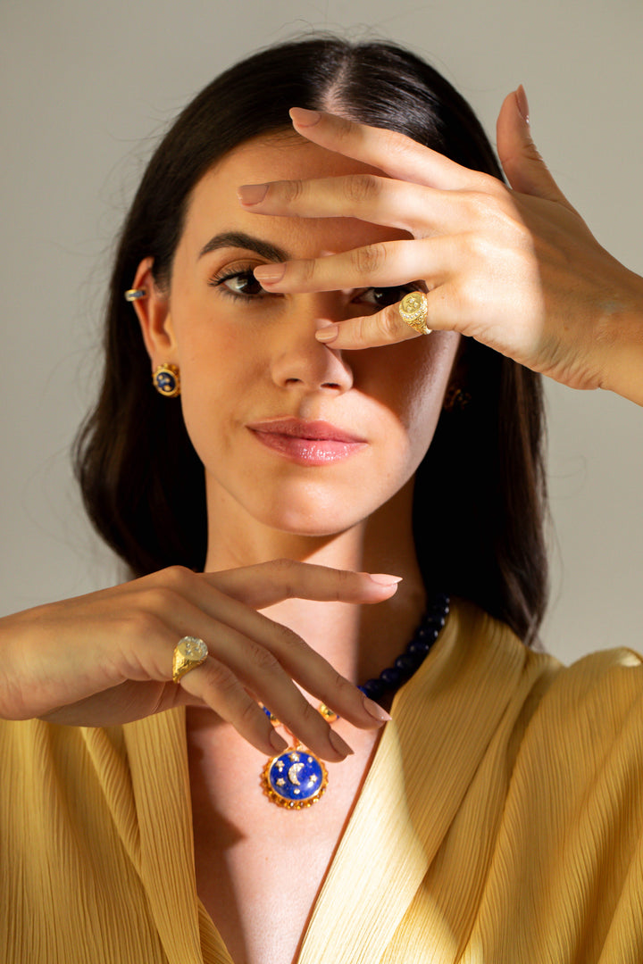 Moon phases Lapis Lazuli Bead Necklace