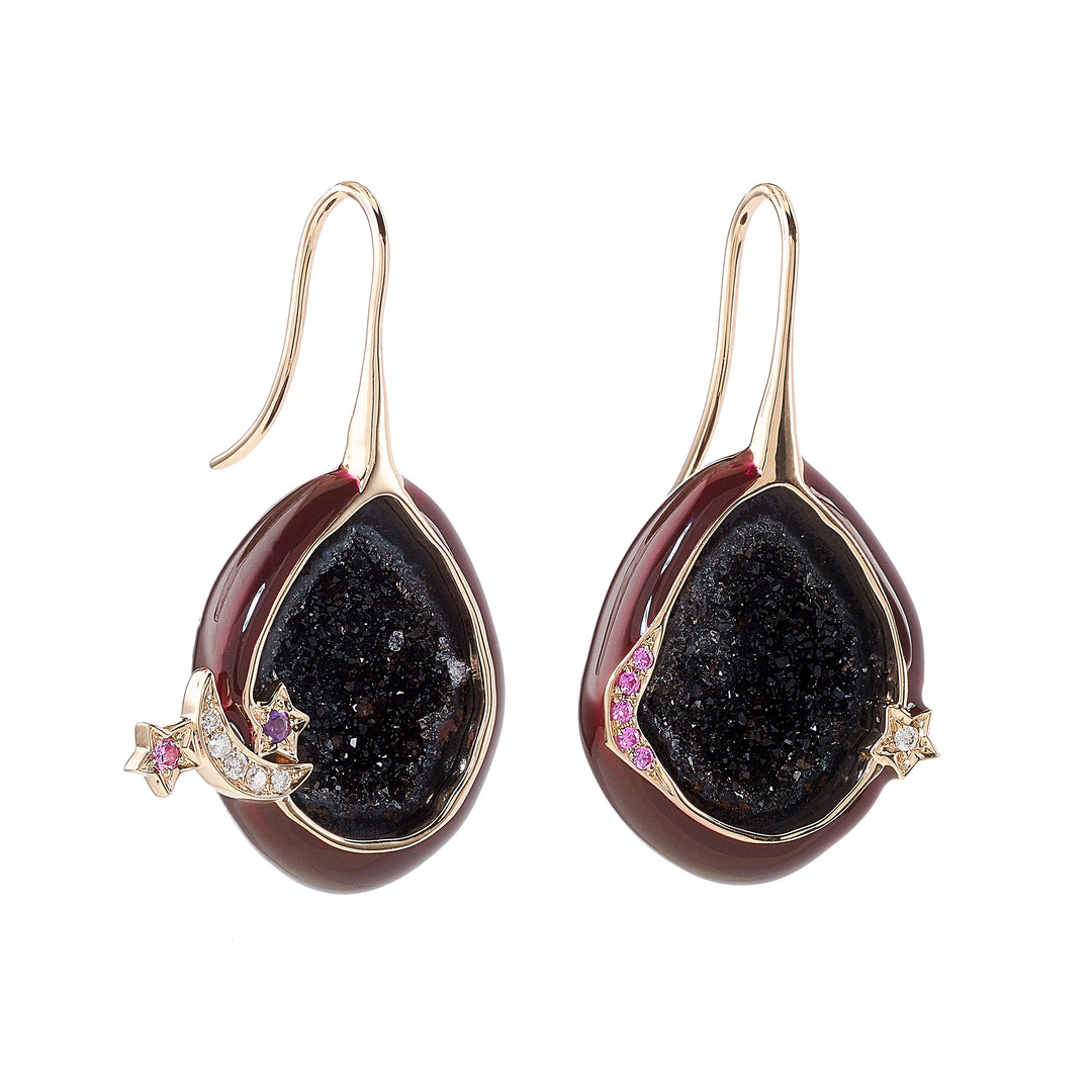 Plum Geode Drop Earrings