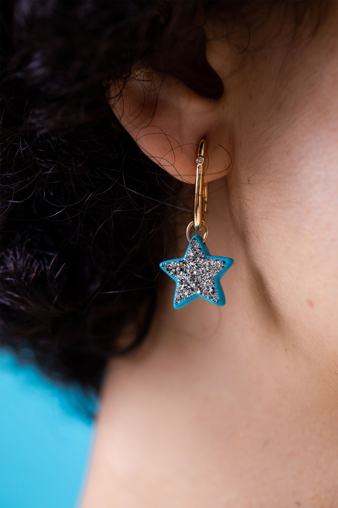 Aqua Blue Star Charm with Single Hoop