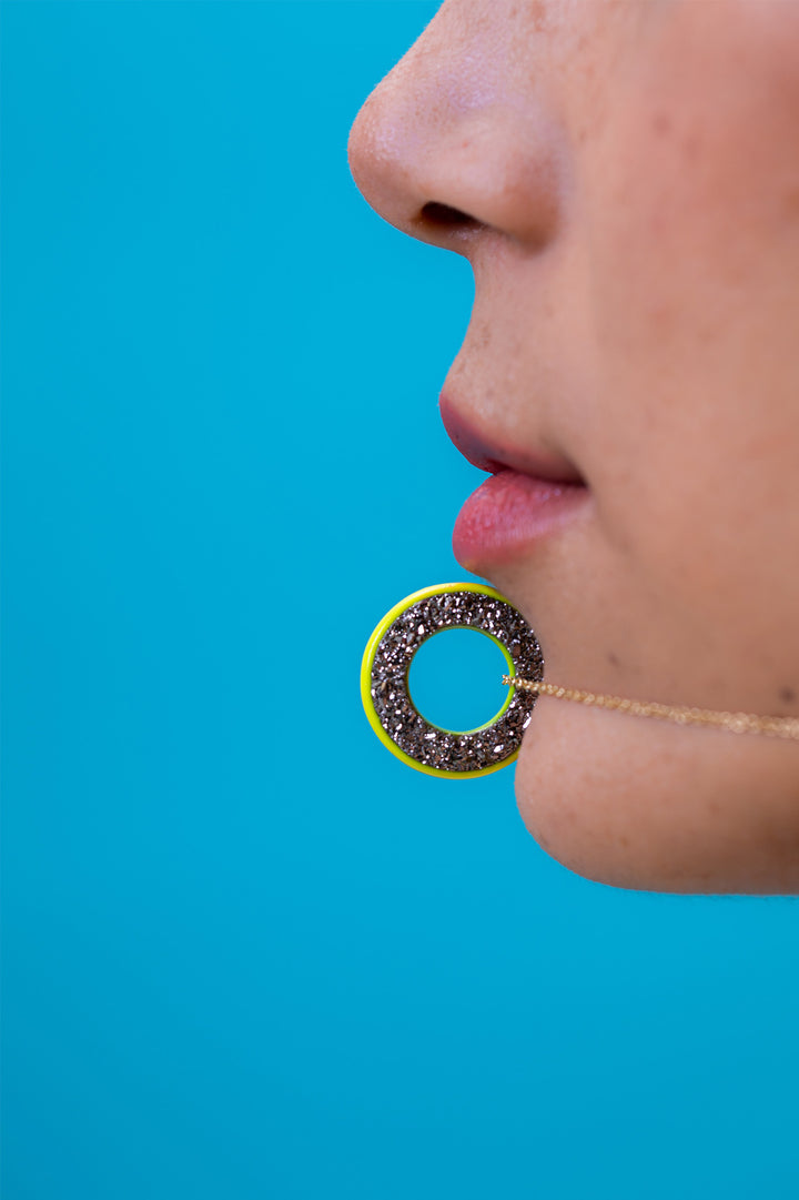 Neon Yellow Orbit Charm with Single Hoop